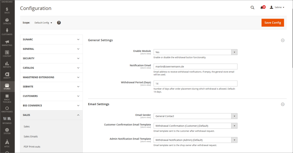 Konfiguration im Magento Admin Configuration in the Magento Admin